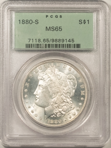 Morgan Dollars 1880-S MORGAN DOLLAR – PCGS MS-65, LOOKS 66 & PREMIUM QUALITY! OLD GREEN HOLDER!