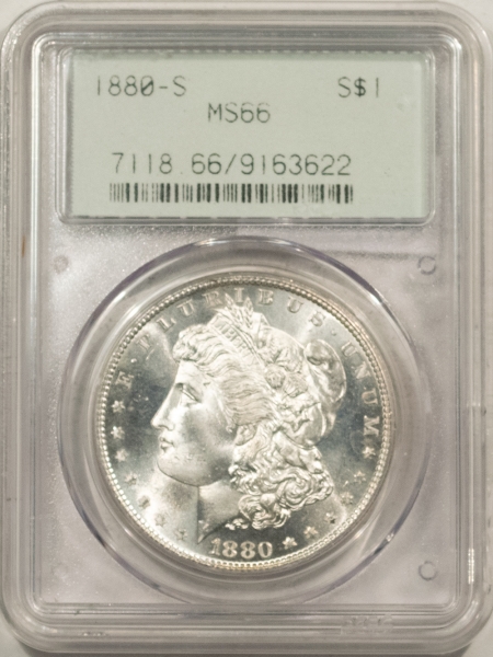 Morgan Dollars 1880-S MORGAN DOLLAR PCGS MS-66 OLD GREEN HOLDER, PREMIUM QUALITY+!