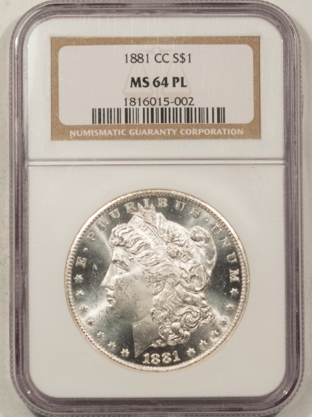 Morgan Dollars 1881-CC MORGAN DOLLAR – NGC MS-64 PL, BLAST WHITE! PREMIUM QUALITY! CARSON CITY!