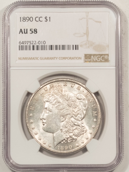 Morgan Dollars 1890-CC MORGAN DOLLAR – NGC AU-58, LUSTROUS & VIRTUALLY UNCIRCULATED!