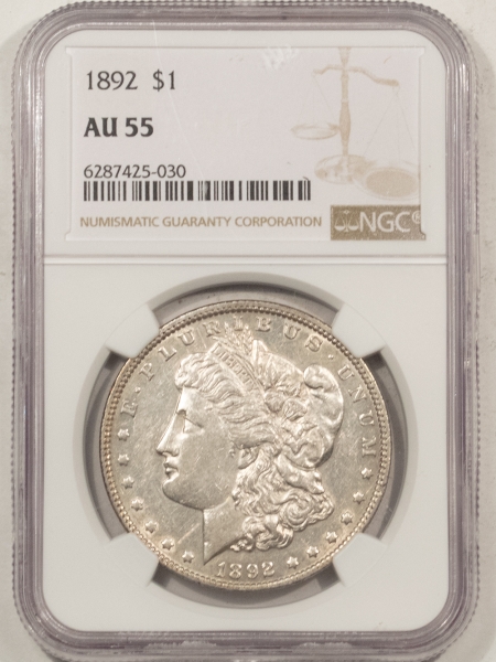 Morgan Dollars 1892 MORGAN DOLLAR – NGC AU-55, FLASHY!