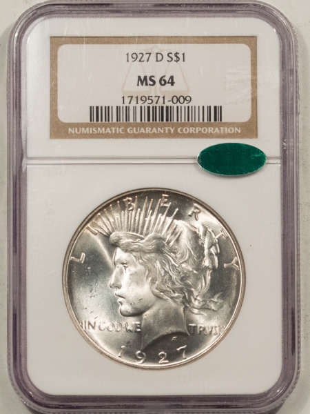 CAC Approved Coins 1927-D PEACE DOLLAR – NGC MS-64, BLAZING WHITE! PREMIUM QUALITY & CAC APPROVED!