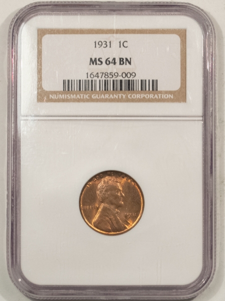 Lincoln Cents (Wheat) 1931 LINCOLN CENT – NGC MS-64 BN, LUSTROUS W/ AMPLE RED