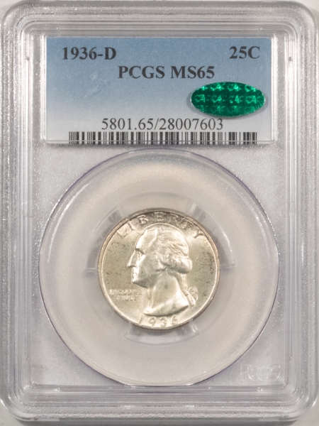 CAC Approved Coins 1936-D WASHINGTON QUARTER – PCGS MS-65, CAC APPROVED!