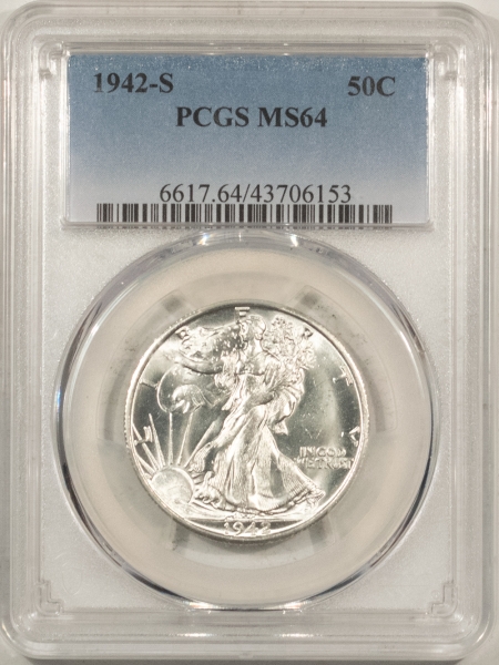 New Certified Coins 1942-S WALKING LIBERTY HALF DOLLAR – PCGS MS-64, BLAZING WHITE!