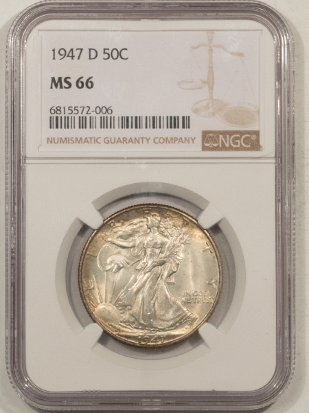 New Certified Coins 1947-D WALKING LIBERTY HALF DOLLAR – NGC MS-66, PRETTY!