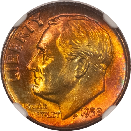 New Certified Coins 1958-D ROOSEVELT DIME- NGC MS-66 FT, GORGEOUS MONSTER TONE!