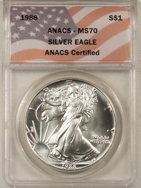 American Silver Eagles 1988 $1 AMERICAN SILVER EAGLE – ANACS MS-70