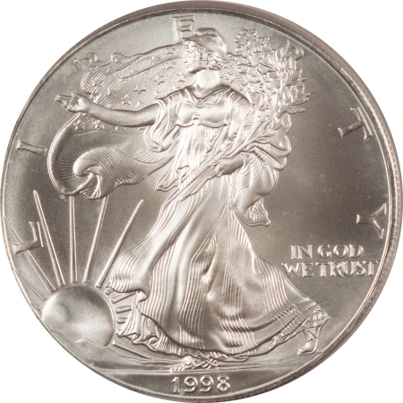 American Silver Eagles 1998 $1 AMERICAN SILVER EAGLE – ANACS MS-70, MINOR OBVERSE MILK SPOTS