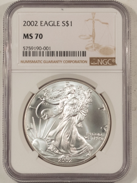 American Silver Eagles 2002 $1 AMERICAN SILVER EAGLE – NGC MS-70