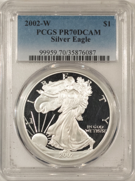 American Silver Eagles 2002-W PROOF $1 AMERICAN SILVER EAGLE – PCGS PR-70 DCAM