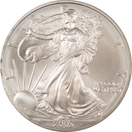 American Silver Eagles 2003 $1 AMERICAN SILVER EAGLE – PCGS MS-70, FIRST STRIKE! FLAG HOLDER!