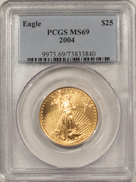 American Gold Eagles, Buffaloes, & Liberty Series 2004 $25 1/2 OZ AMERICAN GOLD EAGLE – PCGS MS-69, VIRTUALLY PERFECT!