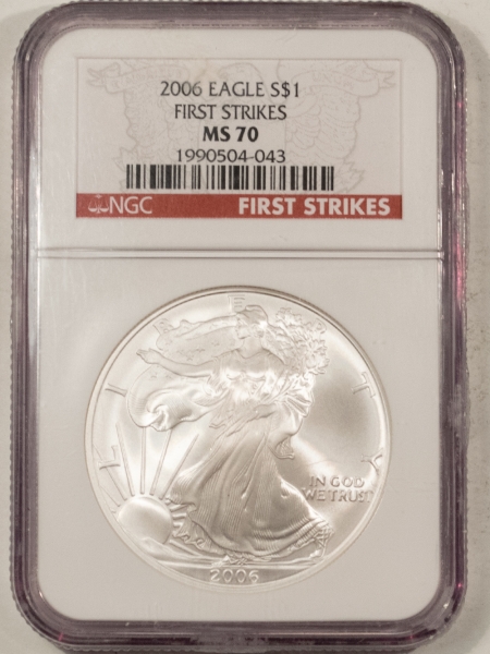 American Silver Eagles 2006 $1 AMERICAN SILVER EAGLE – NGC MS-70, FIRST STRIKES! RED LABEL!