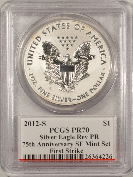 American Silver Eagles 2012-S AMERICAN SILVER EAGLE, REVERSE PROOF 75TH ANN SF MINT PCGS PR-70 MERCANTI