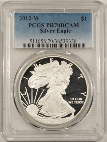 American Silver Eagles 2012-W PROOF $1 AMERICAN SILVER EAGLE, 1 OZ – PCGS PR-70 DCAM