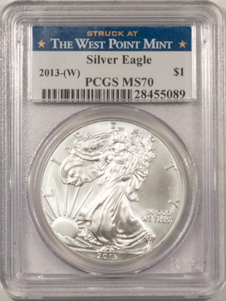 American Silver Eagles 2013-(W) $1 AMERICAN SILVER EAGLE, 1 OZ – PCGS MS-70, WEST POINT LABEL