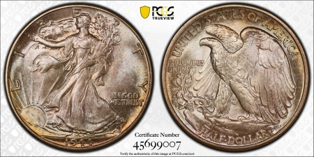 CAC Approved Coins 1944 WALKING LIBERTY HALF DOLLAR – PCGS MS-67+ CAC, GORGEOUS & SUPERB+