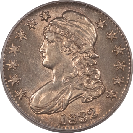 Early Halves 1832 CAPPED BUST HALF DOLLAR, SMALL LETTERS – PCGS AU-55, FLASHY & WELL STRUCK!