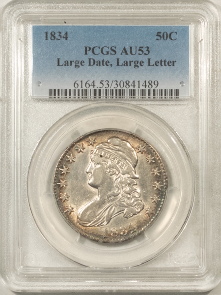 Early Halves 1834 CAPPED BUST HALF DOLLAR, LARGE DATE, LARGE LETTERS – PCGS AU-53