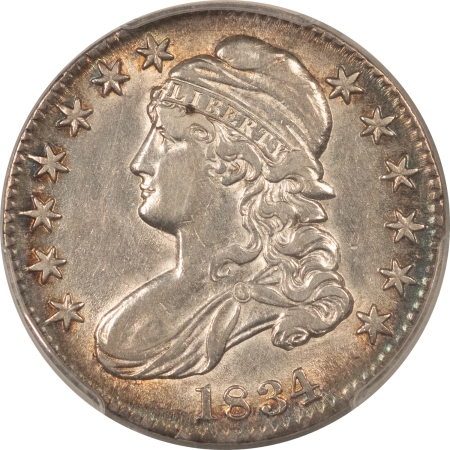 Early Halves 1834 CAPPED BUST HALF DOLLAR, LARGE DATE, LARGE LETTERS – PCGS AU-53