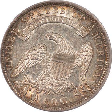 Early Halves 1836 CAPPED BUST HALF DOLLAR LETTERED EDGE PCGS AU-50 2 PIECE RATTLER FLASHY, PQ