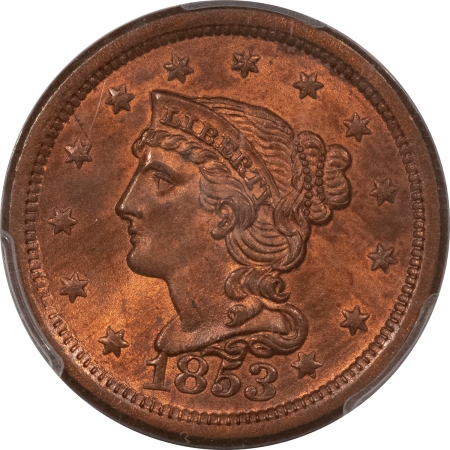 Braided Hair Large Cents 1853 BRAIDED HAIR LARGE CENT – PCGS MS-64+ RB, PREMIUM QUALITY++ & CAC APPROVED!