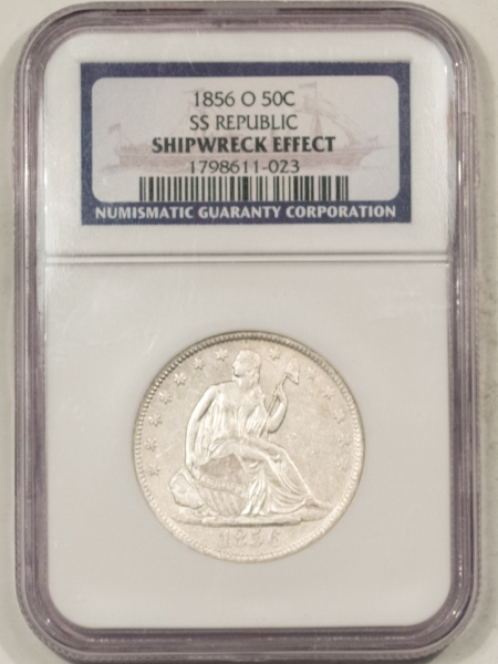 Liberty Seated Halves 1856-O SEATED LIBERTY HALF DOLLAR – SS REPUBLIC BLUE LABEL, NGC SHIPWRECK EFFECT