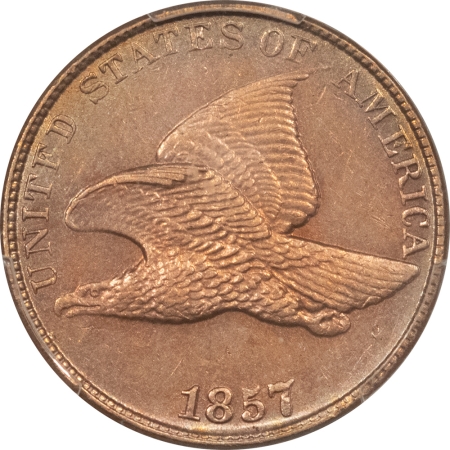 Flying Eagle 1857 FLYING EAGLE CENT – PCGS AU-58, LOOKS 62! PREMIUM QUALITY!