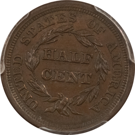 Braided Hair Half Cents 1857 BRAIDED HAIR HALF CENT – PCGS MS-62 BN, PREMIUM QUALITY!