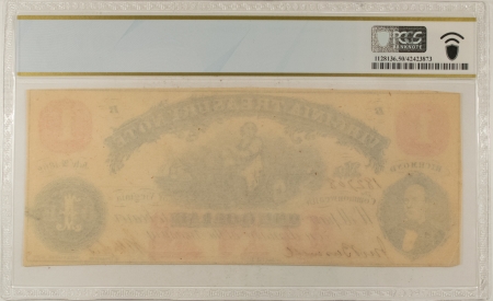 Confederate Notes 1862 ONE DOLLAR RICHMOND, VA, VIRGINIA TREASURY NOTE, CR-VA-17 PCGS AU-50 PPQ!