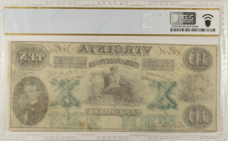 Confederate Notes 1862 TEN DOLLARS RICHMOND, VA, VIRGINIA TREASURY NOTE CR-VA-8 PCGS AU-50, BRIGHT