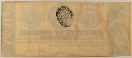 Confederate Notes 1863 $50 MILLEDGEVILLE, GA, STATE OF GEORGIA, WESTERN & ATLAN RAILROAD PMG AU-50