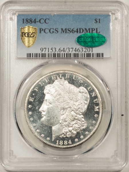 CAC Approved Coins 1884-CC MORGAN DOLLAR – PCGS MS-64 DMPL, INTENSE BLACK, PQ & CAC APPROVED!