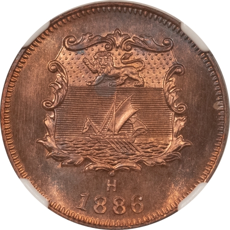 New Certified Coins 1886H BRITISH NORTH BORNEO HALF CENT – NGC SP-65 RB, KM-1, SCARCE SPECIMEN!