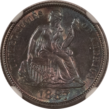 Liberty Seated Dimes 1887 SEATED LIBERTY DIME – NGC MS-64, PREMIUM QUALITY! LOVELY!!