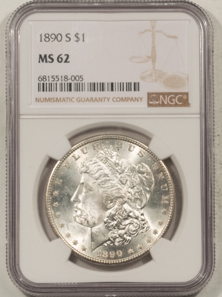 Morgan Dollars 1890-S MORGAN DOLLAR – NGC MS-62, WHITE!