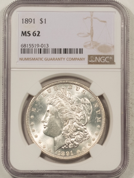 Morgan Dollars 1891 MORGAN DOLLAR – NGC MS-62, WHITE!