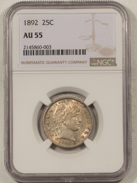 Barber Quarters 1892 BARBER QUARTER – NGC AU-55, FRESH & FLASHY!