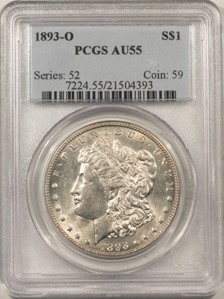 Morgan Dollars 1893-O MORGAN DOLLAR – PCGS AU-55, FLASHY!