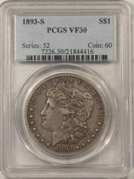 Morgan Dollars 1893-S MORGAN DOLLAR – PCGS VF-30, WHOLLY ORIGINAL & PQ KEY-DATE! SUPER NICE!