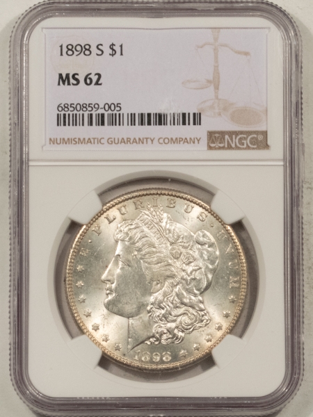 Morgan Dollars 1898-S MORGAN DOLLAR – NGC MS-62, ORIGINAL WHITE!