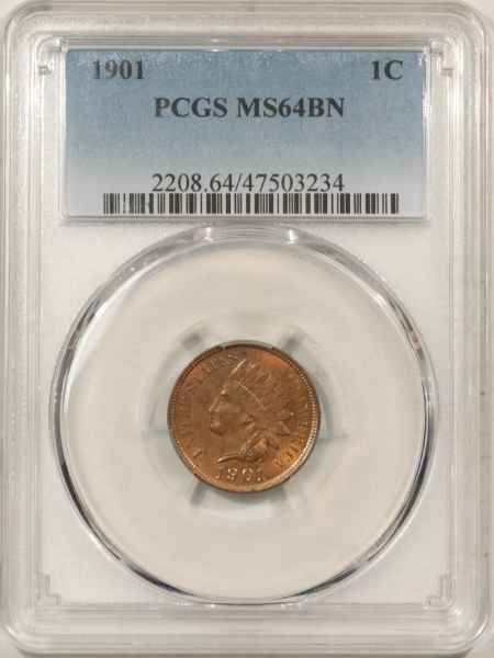 Indian 1901 INDIAN CENT – PCGS MS-64 BN, LOOKS RB!