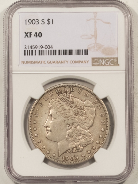 Morgan Dollars 1903-S MORGAN DOLLAR – NGC XF-40, ORIGINAL & VERY PLEASING!