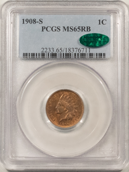 CAC Approved Coins 1908-S INDIAN CENT – PCGS MS-65 RB, GEM, PRISTINE & CAC APPROVED! KEY-DATE!