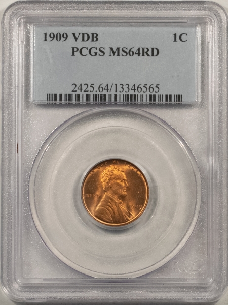 Lincoln Cents (Wheat) 1909 VDB LINCOLN CENT – PCGS MS-64 RD FLASHY RED!