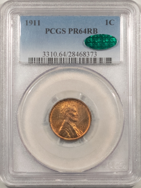 Lincoln Cents (Wheat) 1911 PROOF LINCOLN CENT PCGS PR-64 RB, CAC APPROVED PREMIUM QUALITY!