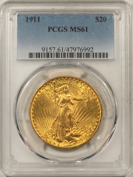 $20 1911 $20 ST GAUDENS GOLD – PCGS MS-61, LOWER MINTAGE DATE!