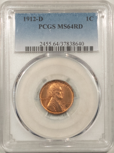 Lincoln Cents (Wheat) 1912-D LINCOLN CENT PCGS MS-64 RD, FULLY RED & TOUGH!