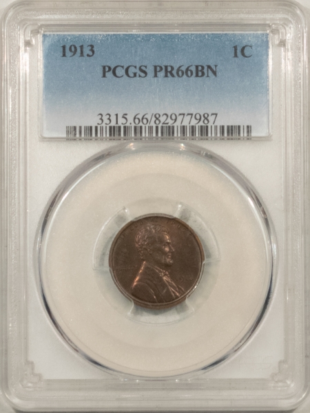 Lincoln Cents (Wheat) 1913 MATTE PROOF LINCOLN CENT PCGS PR-66 BN, PRETTY UNDERLYING COLOR, TOUGH!